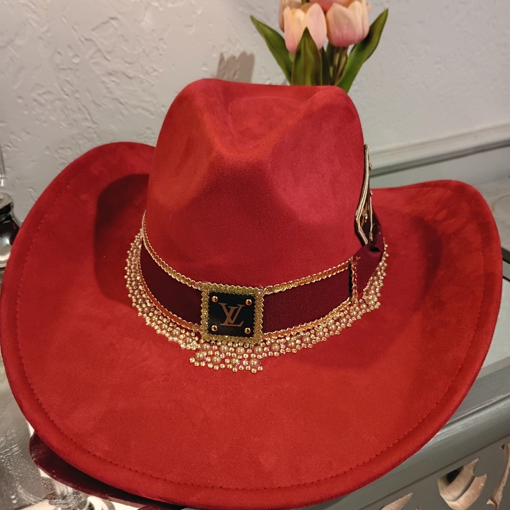 Red Cowboy Hat with Gold Accents